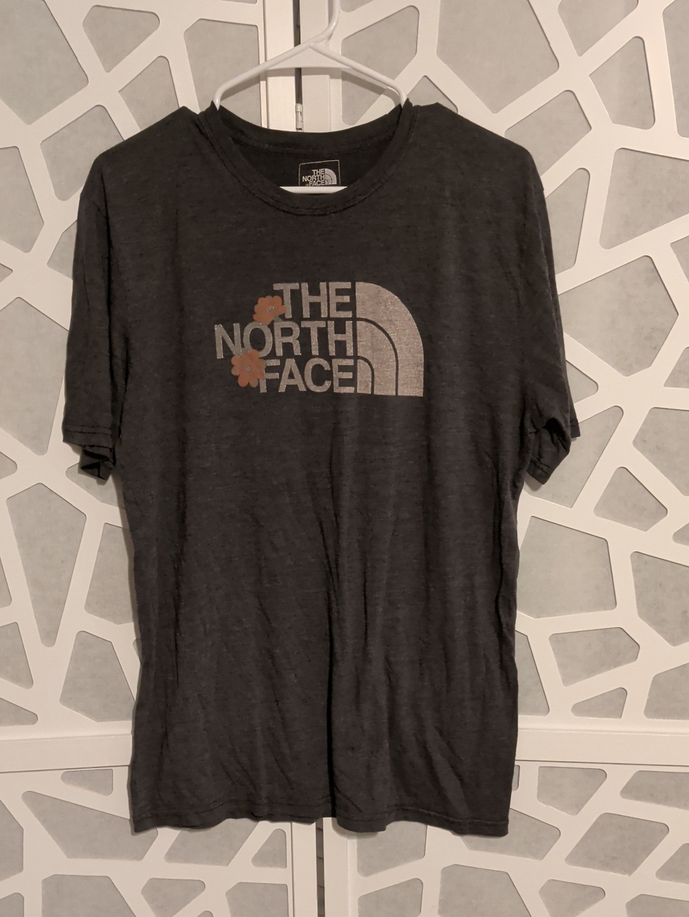 The North Face Charcoal Short Sleeve Logo Tee with Floral Accent